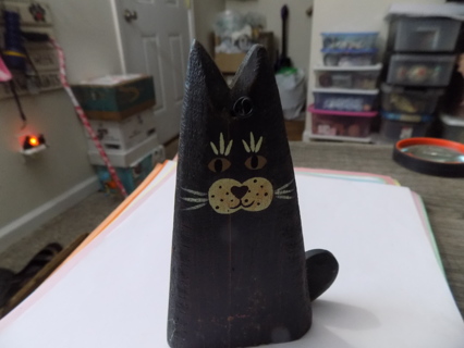 5 inch tall wooden black cat hand painted