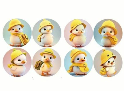 ↗️⭕(8) 1" ADORABLE DUCKLING WEARING RAINCOAT & HAT STICKERS!!⭕