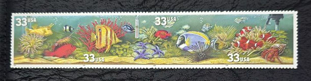 One Mint Strip of 4 Tropical Fish .33 US Postage Stamps