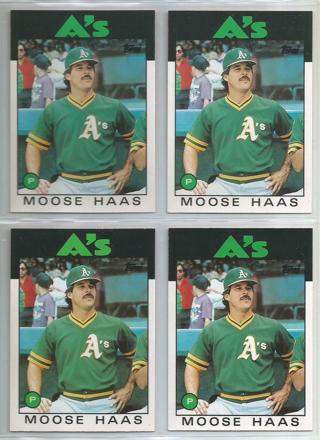 Lot of (4) 1986 Topps Traded Moose Haas #44T Athletics