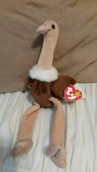 NEW WITH TY TAG STRETCH THE OSTRICH BEANIE BABY=7 1/2"