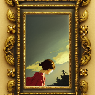 Listia Digital Collectible: Antique gold wood frame with painting of Woman in Red
