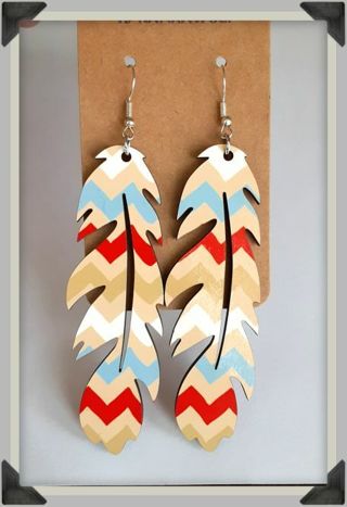 Long Feather Shaped Earrings With Chevron Pattern B-13