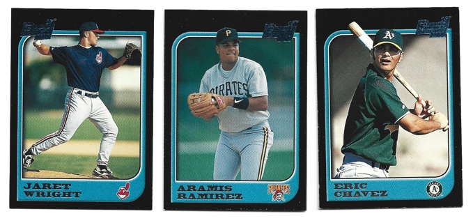 1997 Bowman 3 different 1st Bowman rookie Cards - Eric Chavez, Aramis Ramirez, & Jaret Wright