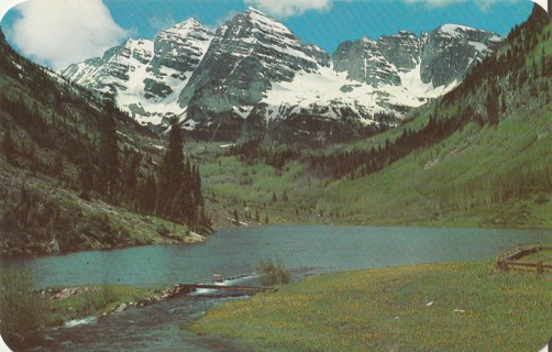 Vintage Unused Postcard: o: Maroon Lake & Maroon Bells, CO