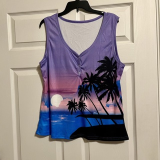 Women's Palm Tree Beach Sleeveless Summer Tank Top - Size XXL (14) 