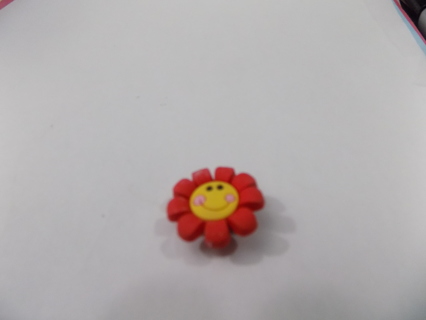 Croc Shoe Charm red daisy smiley face with yellow center