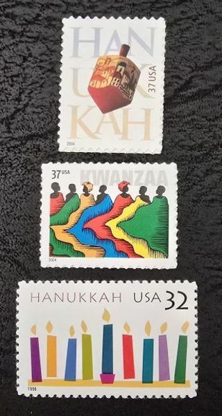 Three Mint Kwanzaa and Hanukkah US Postage Stamps