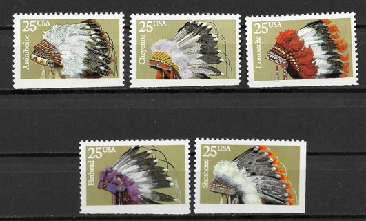 1990 Sc2101-5 complete Indian Headdresses set of 5 MNH