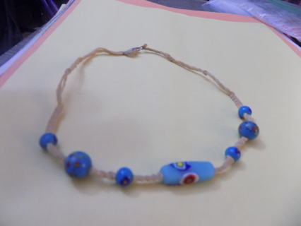 Hand made crochet choker necklace with blue glass Murano beads