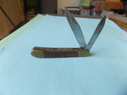 3 inch two blade pocket knife brass and wood handle vintage