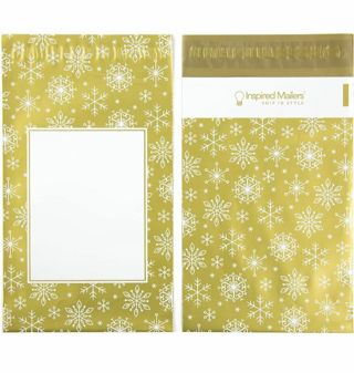 ↗️⭕❄️BUNDLE SPECIAL❄️⭕(5) SHINY GOLD SNOWFLAKE POLY MAILERS 6"x 9" CHRISTMAS⛄