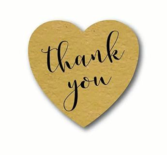 ⭕❤️SPECIAL❤️⭕(32) 1" 'Thank you' HEART ♥ SHAPED, KRAFT PAPER STICKERS!!⭕