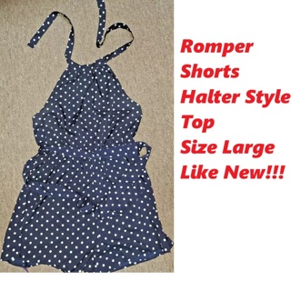 New Navy Polkadot Halter Jumper Shorts Romper Size L