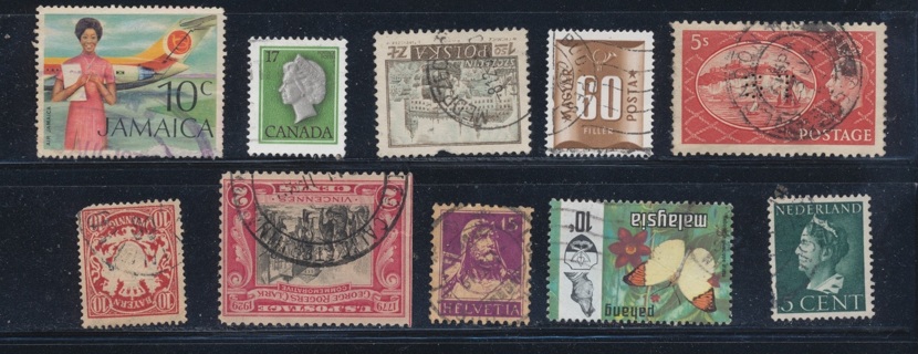 (10) Stamps from WORLD WIDE  in this Collection, All Different, Used, Vintage - WW-0195