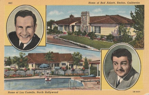 Vintage Unused Postcard: s: Homes of Bud Abbot & Lou Costello