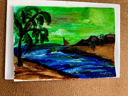 Original 2.5 x 3.5 inch Art Painting (Note Card) With Envelope Signed