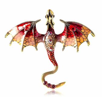 Orange and Red Bejeweled Flying Dragon Brooch New Autumn Colors!