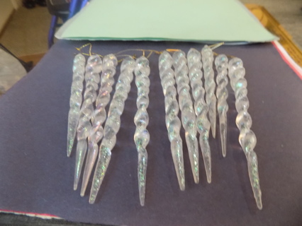 Set of 11 clear acrylic 5 inch long icicles glittery