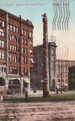 Vintage Used Postcard: (g): 1911 Pioneer Square and Totem Pole, Seattle, WA