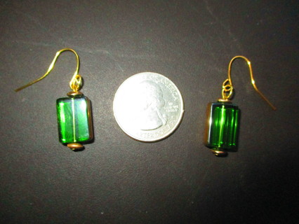 Older Czech Green & Gold Tone Edge Earrings