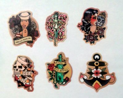 Six Vintage Tattoo Style Vinyl Stickers #1