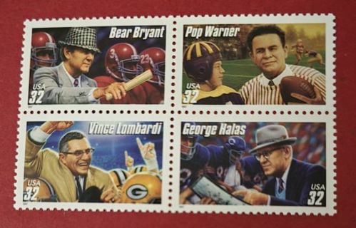 One Mint .37 Block of 4 Sports Coaches US Postage Stamps