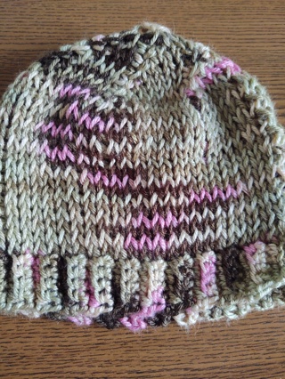 Hand Crocheted Tunisian Stitch Pink Camo Child's Hat 