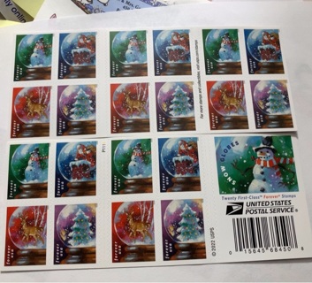 Brand New Christmas 2023 Snow Globe Forever Stamps Total of 40 (2 Books)