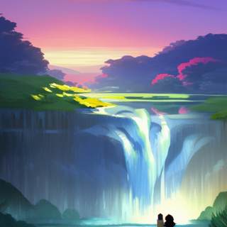 Listia Digital Collectible: Watercolor waterfall with my partner in the purple sky