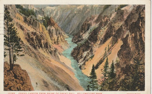 Vintage Used Postcard: m: 1926 Grand Canyon from Brink of Great Fall, Yellowstone