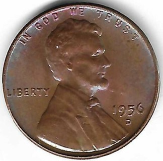 1956-D Lincoln Wheat Penny Toned