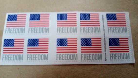 10- FOREVER US POSTAGE STAMPS.... FREEDOM