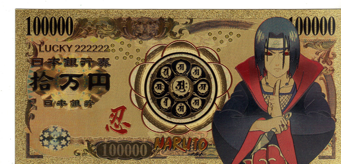 Japanese| Naruto 24kt Gold Banknote Collectible| Itachi