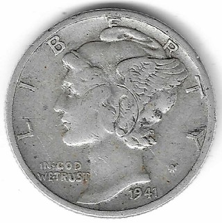 1941 Mercury Dime 90% Silver U.S. 10 Cent Coin