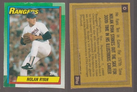 1990 Topps Nolan Ryan #O Wax Box Bottom - Great Oddball - Texas Rangers