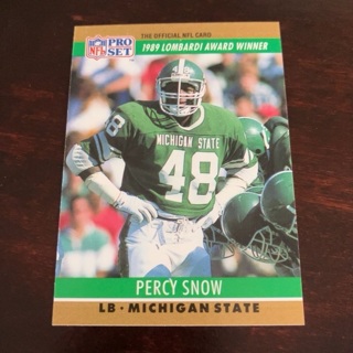 1990 Pro Set - [Base] #21.1  Award Winner - Percy Snow (No Drafted Stripe)