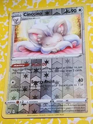 Pokemon Cinccino reverse holo rare card 147/202