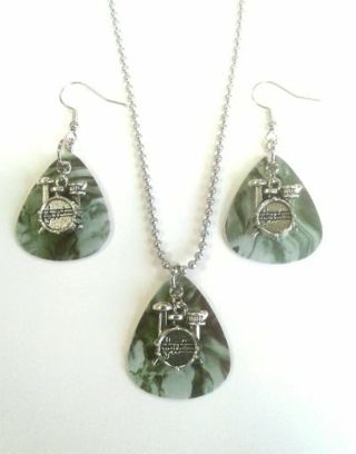 Drum Set Guitar Pick Earrings & Necklace Set B-2