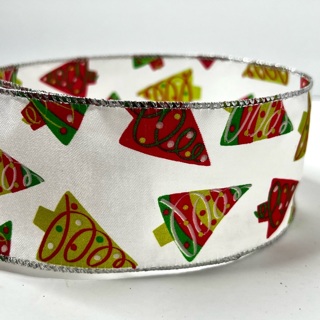 Christmas Tree Print 2.5” Wire Edge Ribbon 