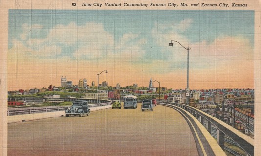 Vintage Used Postcard: (gin3) 1942 Viaduct, Kansas City, MO/Kansas City, KS