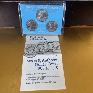 First Year All Mint Set Susan B. Anthony Dollar Coins 1979 P,D,S