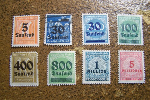 Lot of 8 Stamps - 1920s Germany Inflation Stamps - 5 Million Marks!