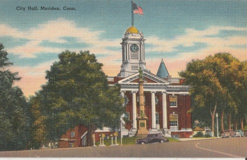 Vintage Unused Postcard: Linen: City Hall, Meriden, CT