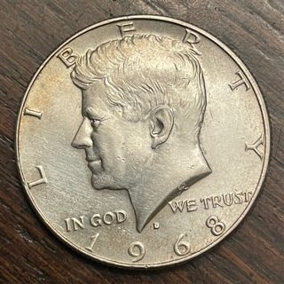 1968 D Silver Kennedy Half Dollar 40% Silver About Uncirculated 