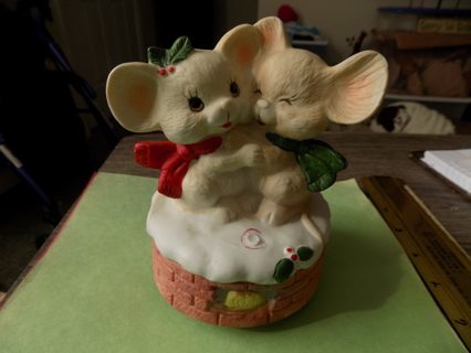 2 Ceramic mice revolving music box Plays Jingle bells