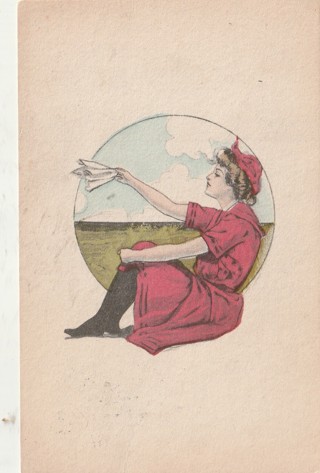 Vintage Used Postcard: (q): 1912 Lady in Red