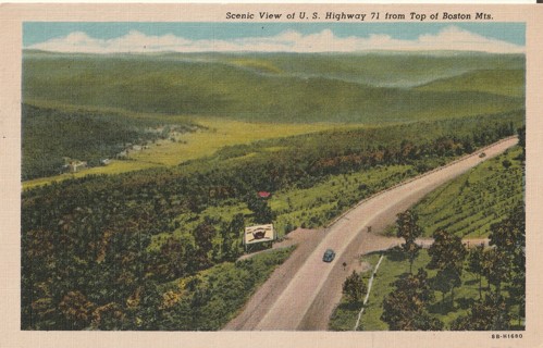 Vintage Unused Postcard: c: Highway 71 from top of Boston Mountains