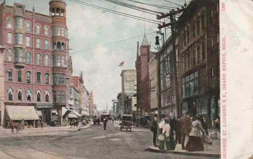 Vintage Used Postcard: 1908 Monroe Street, Grand Rapids, MI