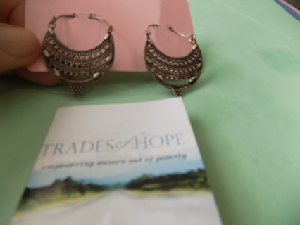 Earrings Made in India goldtone hoops intricut Native India design A Trace of Hope project